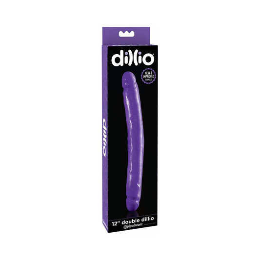Pipedream Dillio 12 in. Double Dong Realistic Dual-Ended Dildo Purple - Red Garter
