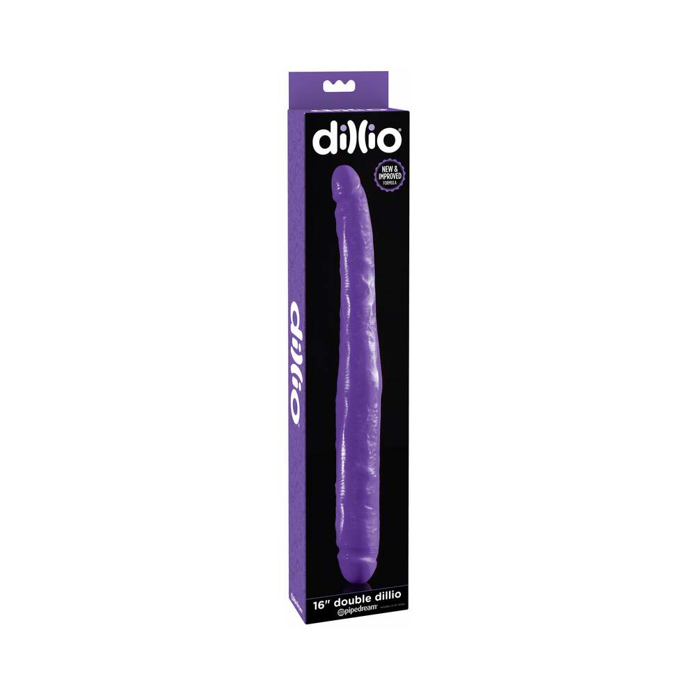 Pipedream Dillio 16 in. Double Dong Realistic Dual-Ended Dildo Purple - Red Garter