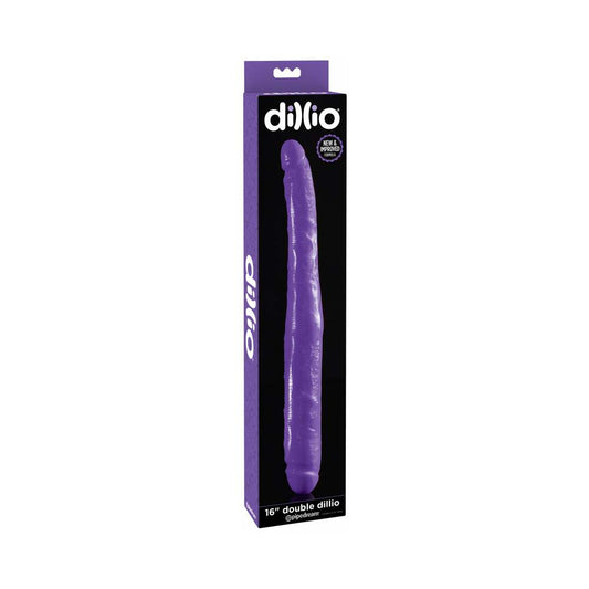 Pipedream Dillio 16 in. Double Dong Realistic Dual-Ended Dildo Purple - Red Garter