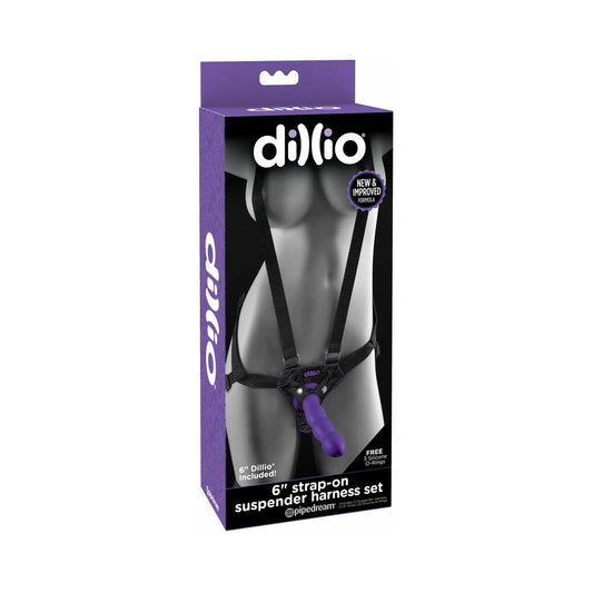 Pipedream Dillio Adjustable 6 in. Strap-On Suspender Harness Set Purple/Black - Red Garter