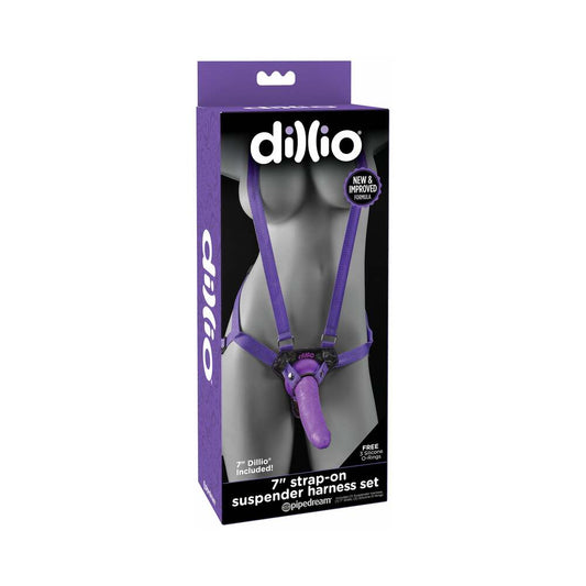 Pipedream Dillio Adjustable 7 in. Strap-On Suspender Harness Set Purple - Red Garter