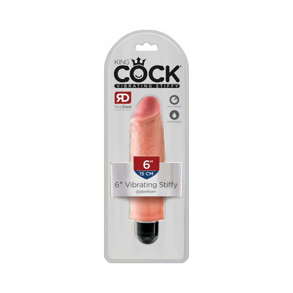 Pipedream King Cock 6 in. Vibrating Stiffy Realistic Dildo Beige - Red Garter