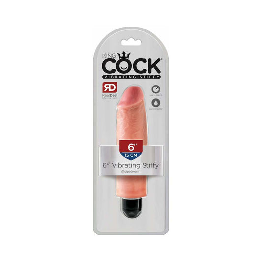 Pipedream King Cock 6 in. Vibrating Stiffy Realistic Dildo Beige - Red Garter