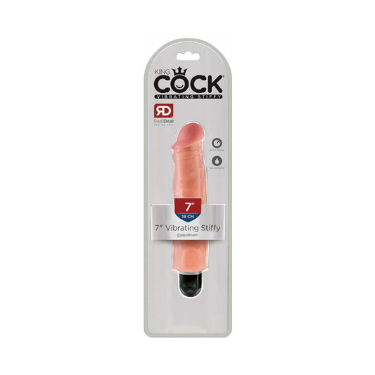 Pipedream King Cock 7 in. Vibrating Stiffy Realistic Dildo Beige - Red Garter