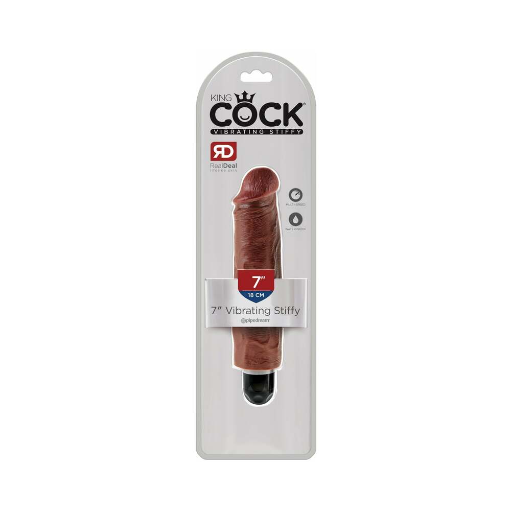 Pipedream King Cock 7 in. Vibrating Stiffy Realistic Dildo Brown - Red Garter