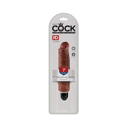 Pipedream King Cock 7 in. Vibrating Stiffy Realistic Dildo Brown - Red Garter