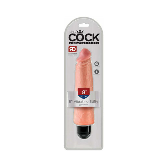 Pipedream King Cock 8 in. Vibrating Stiffy Realistic Dildo Beige - Red Garter