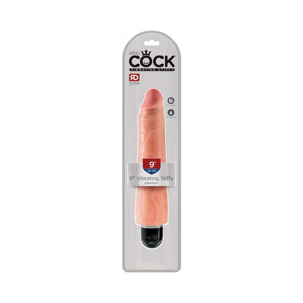 Pipedream King Cock 9 in. Vibrating Stiffy Realistic Dildo Beige - Red Garter