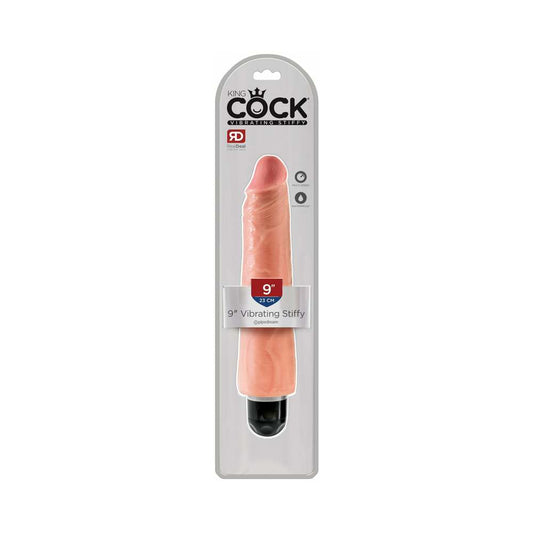 Pipedream King Cock 9 in. Vibrating Stiffy Realistic Dildo Beige - Red Garter
