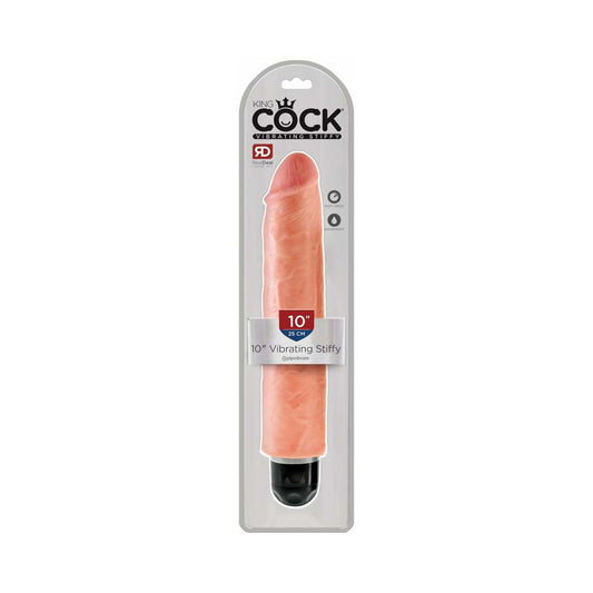 Pipedream King Cock 10 in. Vibrating Stiffy Realistic Dildo Beige - Red Garter