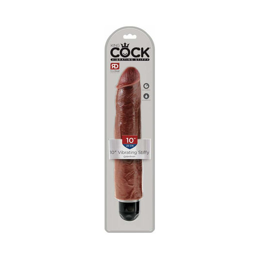 Pipedream King Cock 10 in. Vibrating Stiffy Realistic Dildo Brown - Red Garter