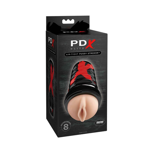 PDX Elite Air Tight Pussy Stroker Beige/Black - Red Garter