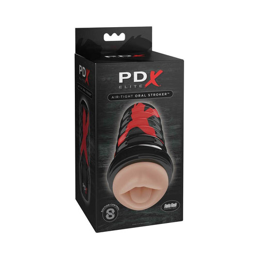 PDX Elite Air Tight Oral Stroker Beige/Black - Red Garter