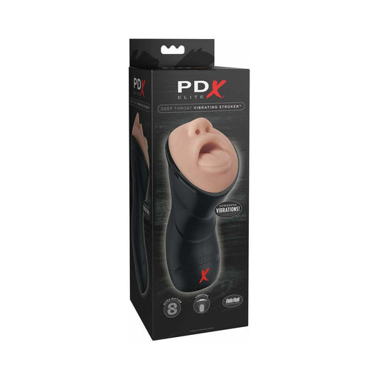 PDX Elite Deep Throat Vibrating Stroker Beige/Black - Red Garter