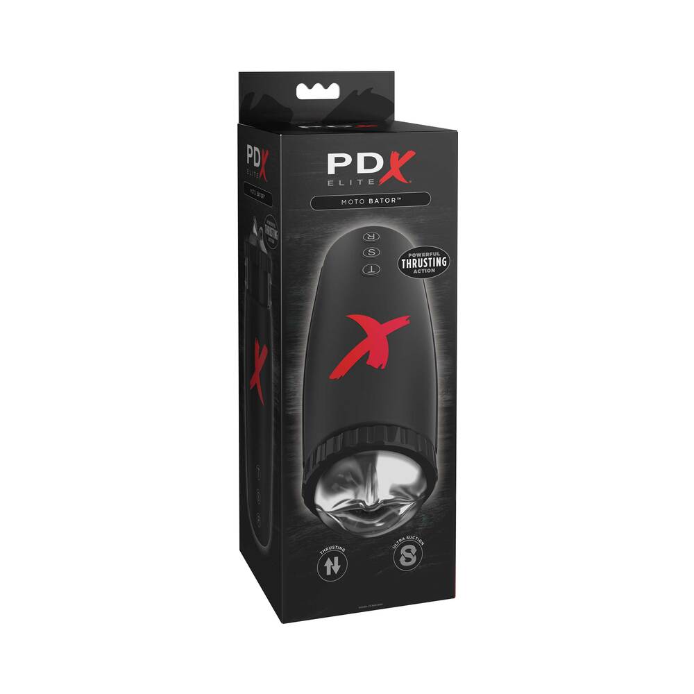 PDX Elite Moto-Bator Thrusting Suction Masturbator Clear/Black - Red Garter