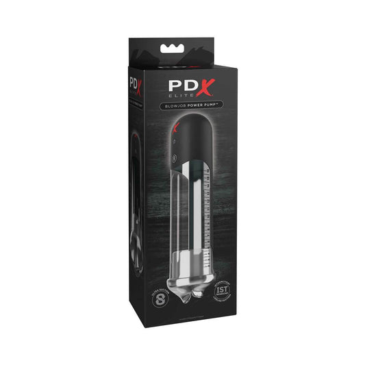 PDX Elite Blowjob Power Pump Automated Suction Clear/Black - Red Garter
