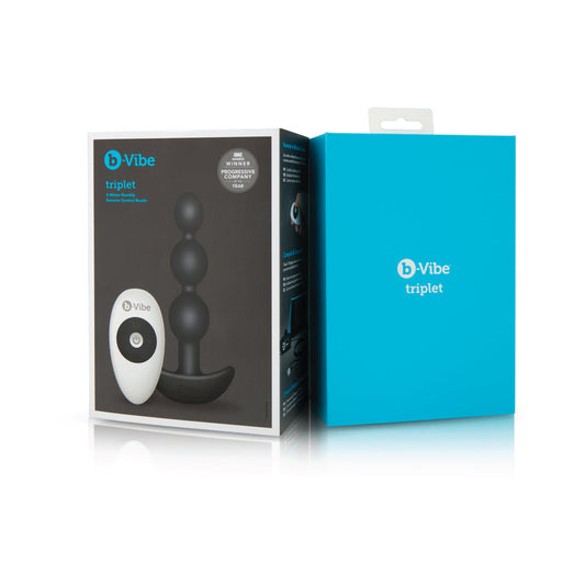 b-Vibe Triplet Rechargeable Remote-Controlled Vibrating Anal Beads Plug Black - Red Garter