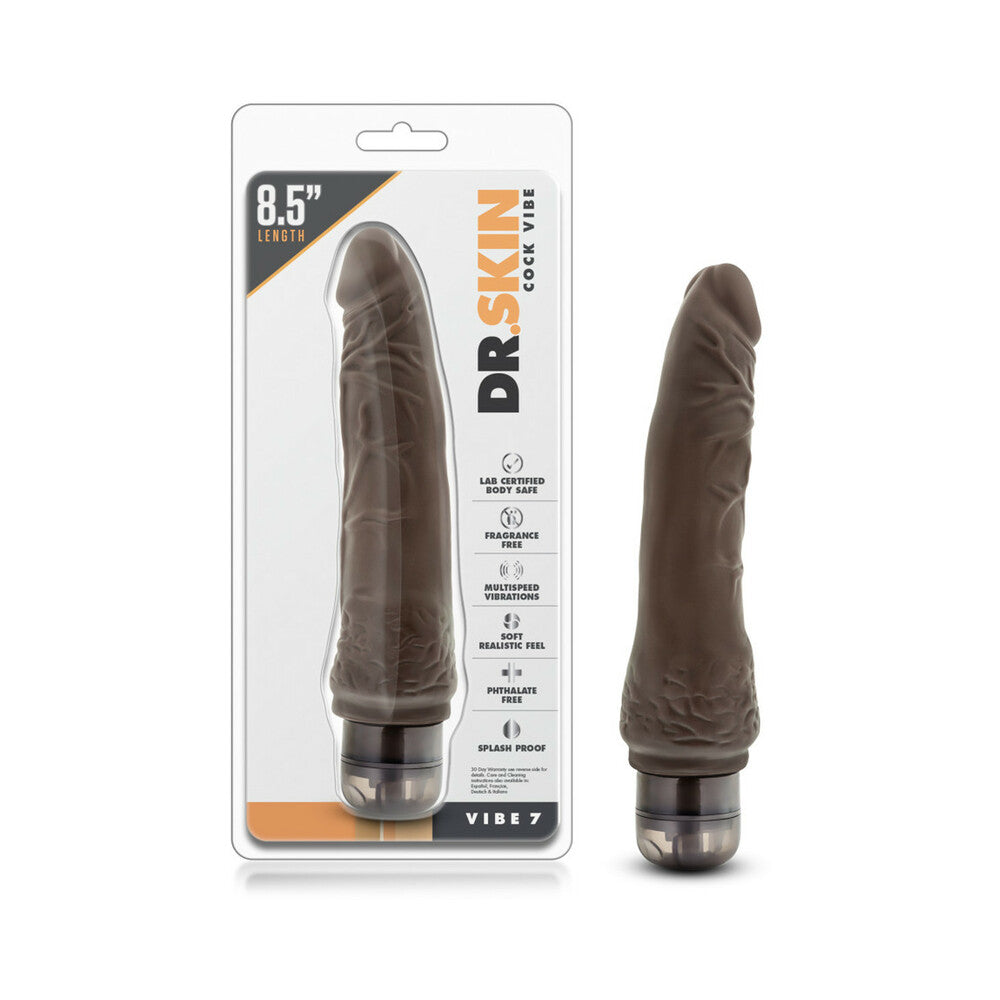 Dr. Skin Vibe 7 Realistic 8.5 in. Vibrating Dildo Brown - Red Garter
