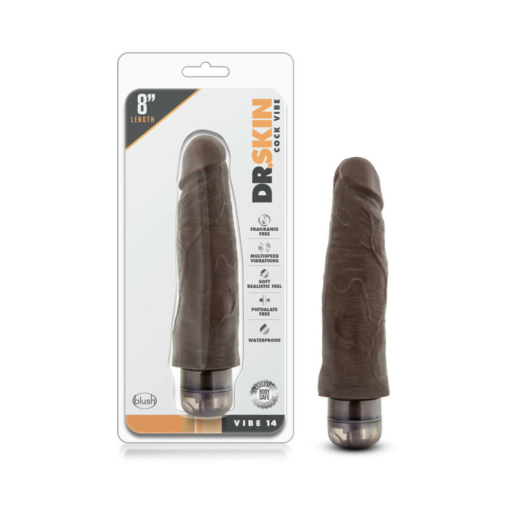 Dr. Skin Vibe 14 Realistic 8 in. Vibrating Dildo Brown - Red Garter