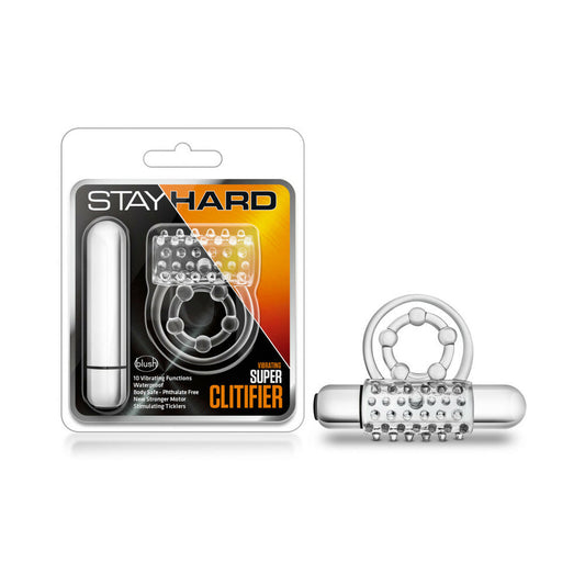 Stay Hard Vibrating Super Clitifier Cockring Clear - Red Garter