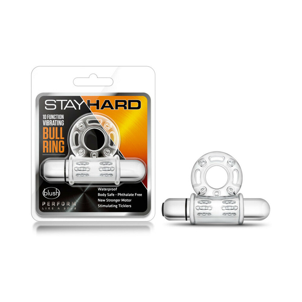 Stay Hard 10 Function Vibrating Bull Ring Clear - Red Garter