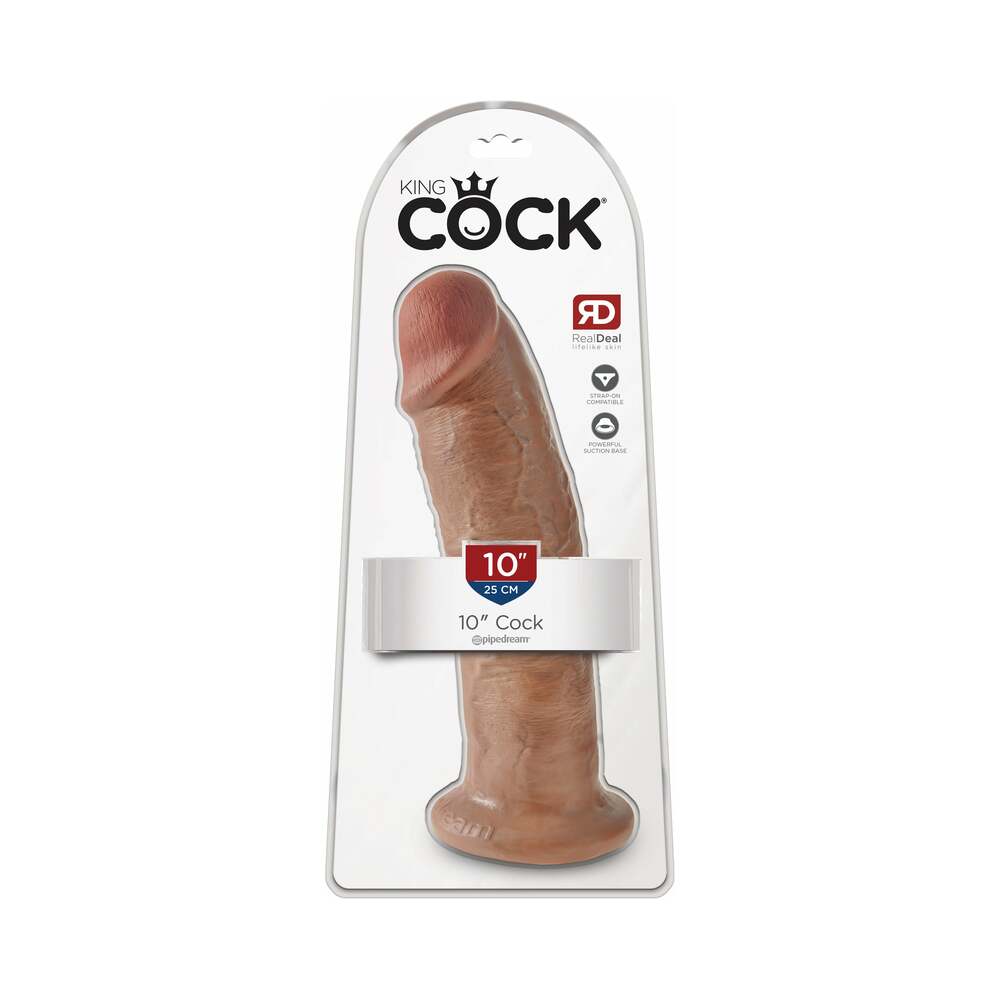 Pipedream King Cock 10 in. Cock Realistic Dildo With Suction Cup Tan - Red Garter