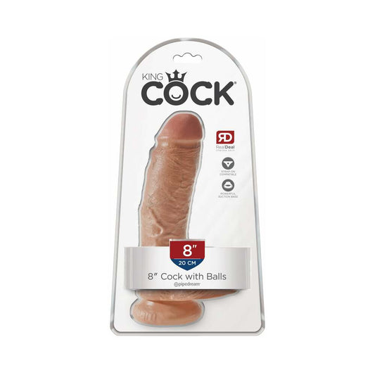 Pipedream King Cock 8 in. Cock With Balls Realistic Suction Cup Dildo Tan - Red Garter