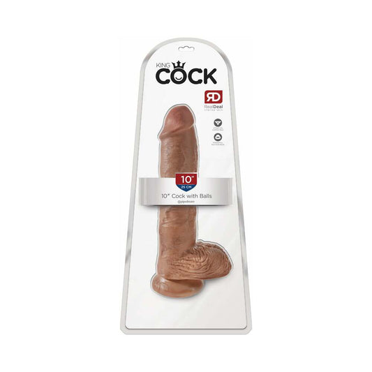 Pipedream King Cock 10 in. Cock With Balls Realistic Suction Cup Dildo Tan - Red Garter