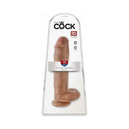 Pipedream King Cock 11 in. Cock With Balls Realistic Suction Cup Dildo Tan - Red Garter