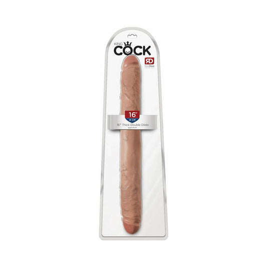 Pipedream King Cock 16 in. Thick Double Dildo Realistic Tan - Red Garter