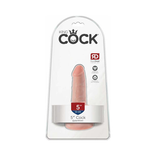 Pipedream King Cock 5 in. Cock Realistic Dildo With Suction Cup Beige - Red Garter