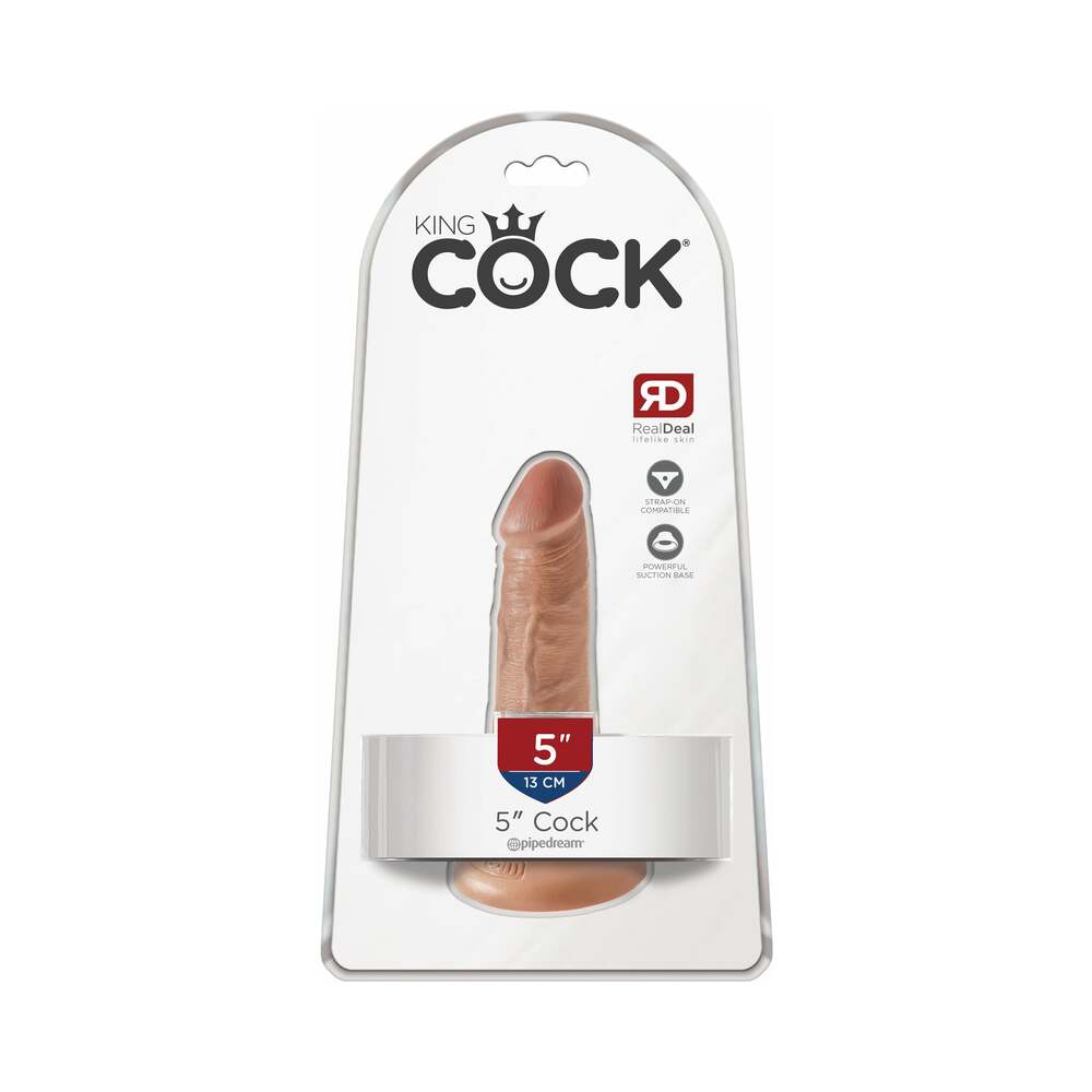 Pipedream King Cock 5 in. Cock Realistic Dildo With Suction Cup Tan - Red Garter