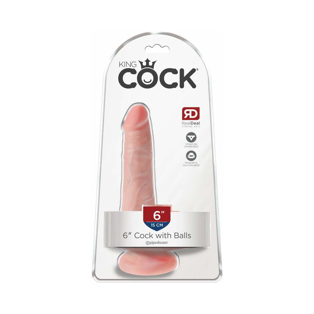 Pipedream King Cock 6 in. Cock With Balls Realistic Suction Cup Dildo Beige - Red Garter