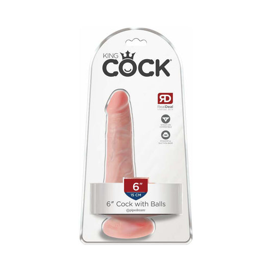 Pipedream King Cock 6 in. Cock With Balls Realistic Suction Cup Dildo Beige - Red Garter