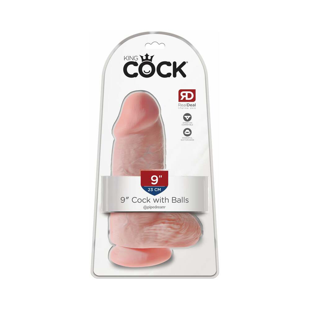 Pipedream King Cock Chubby 9 in. Cock With Balls Realistic Suction Cup Dildo Beige - Red Garter
