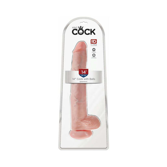 Pipedream King Cock 14 in. Cock With Balls Realistic Suction Cup Dildo Beige - Red Garter