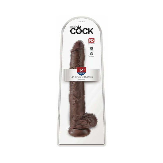 Pipedream King Cock 14 in. Cock With Balls Realistic Suction Cup Dildo Brown - Red Garter
