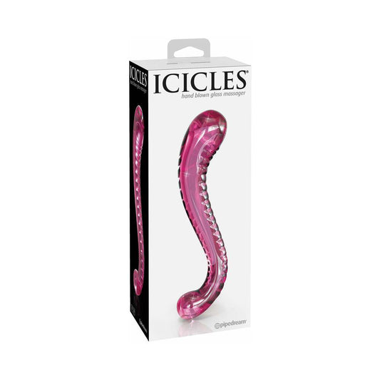 Pipedream Icicles No. 69 Curved Dual-Ended Glass Dildo Pink - Red Garter