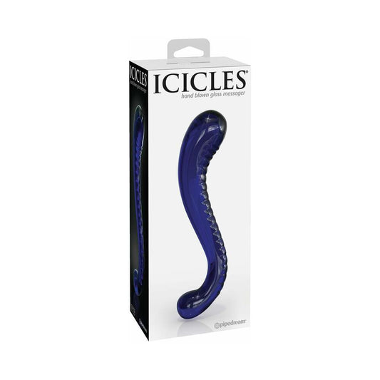 Pipedream Icicles No. 70 Curved Dual-Ended Glass Dildo Blue - Red Garter