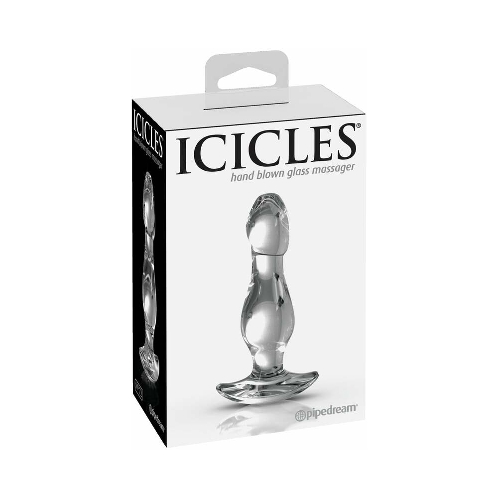 Pipedream Icicles No. 72 Glass Anal Plug Clear - Red Garter
