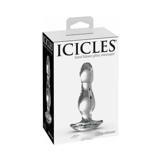 Pipedream Icicles No. 72 Glass Anal Plug Clear - Red Garter