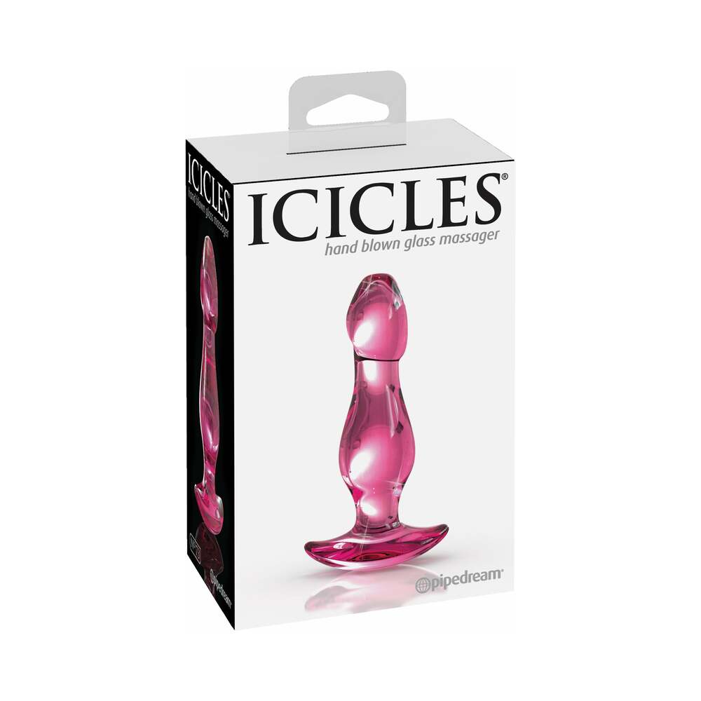 Pipedream Icicles No. 73 Glass Anal Plug Pink - Red Garter