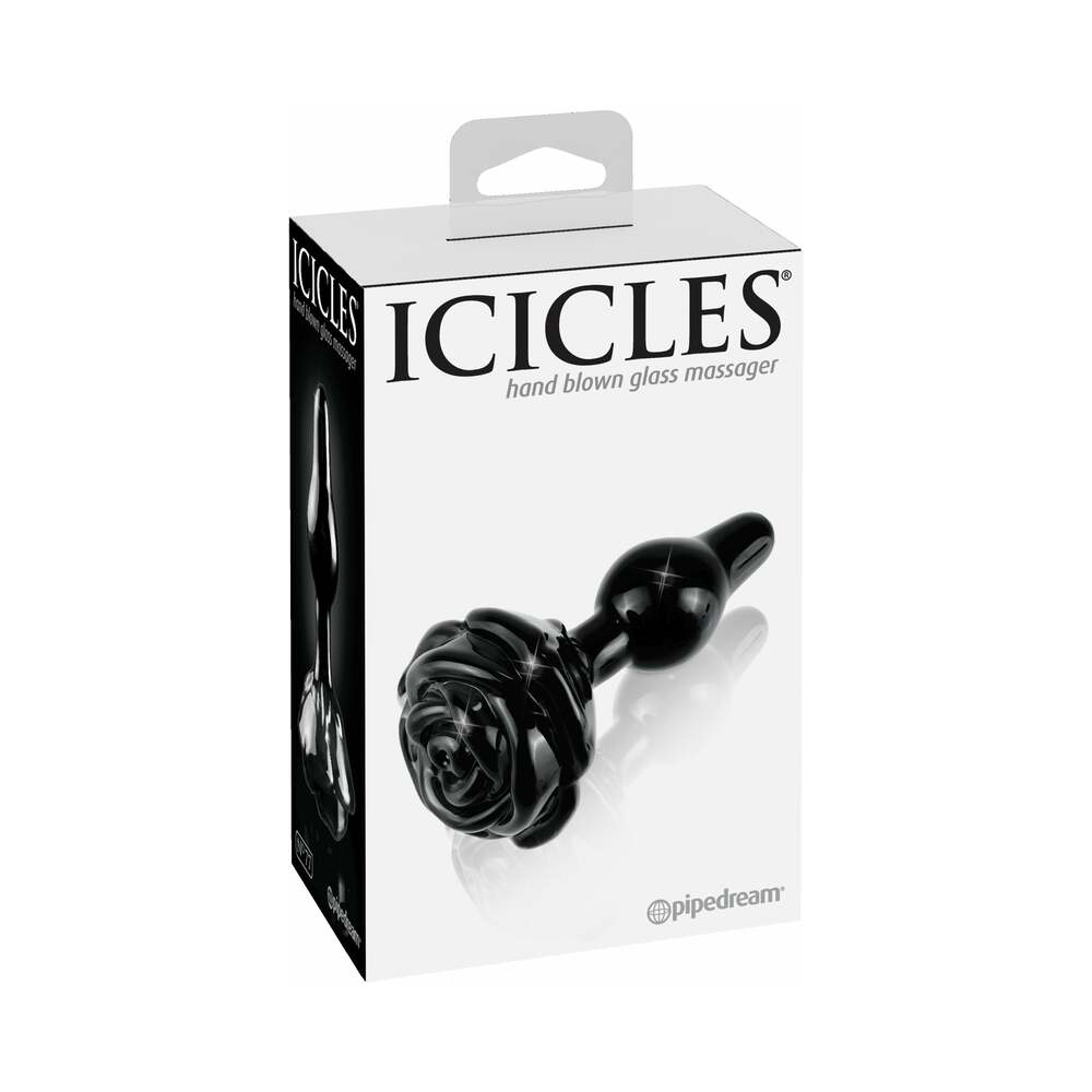 Pipedream Icicles No. 77 Glass Anal Plug With Rose Base Black - Red Garter