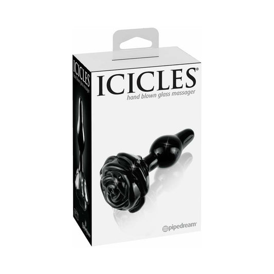 Pipedream Icicles No. 77 Glass Anal Plug With Rose Base Black - Red Garter
