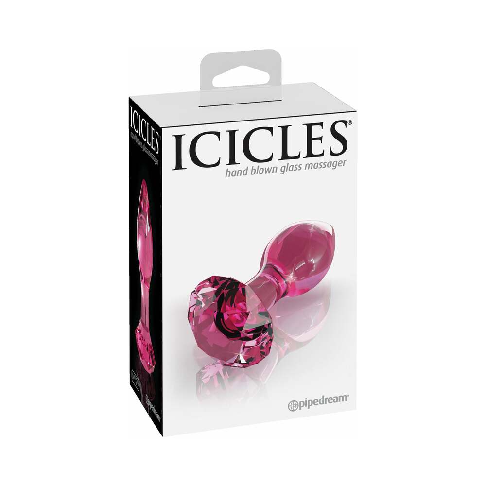 Pipedream Icicles No. 79 Glass Anal Plug With Faceted Base Pink - Red Garter