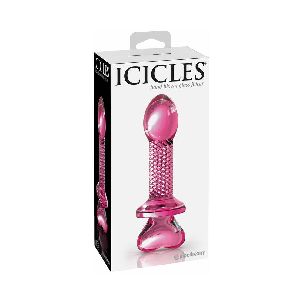 Pipedream Icicles No. 82 Glass Juicer Textured Dildo With Heart-Shaped Base Pink - Red Garter
