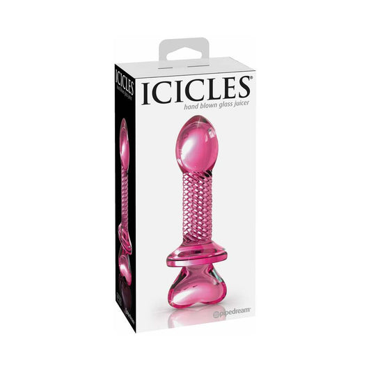 Pipedream Icicles No. 82 Glass Juicer Textured Dildo With Heart-Shaped Base Pink - Red Garter