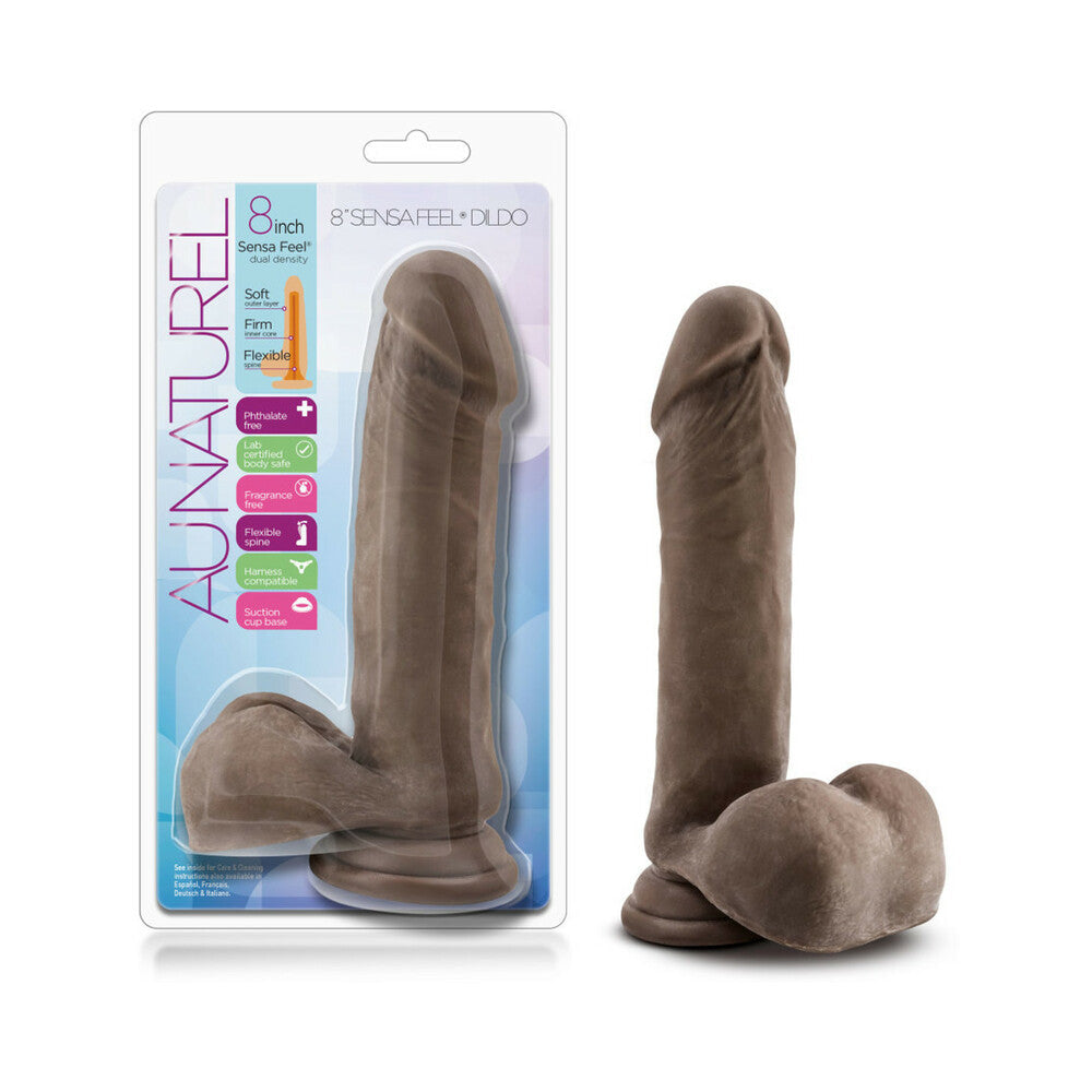 Blush Au Naturel 8 in. Posable Dual Density Dildo with Balls & Suction Cup Brown - Red Garter