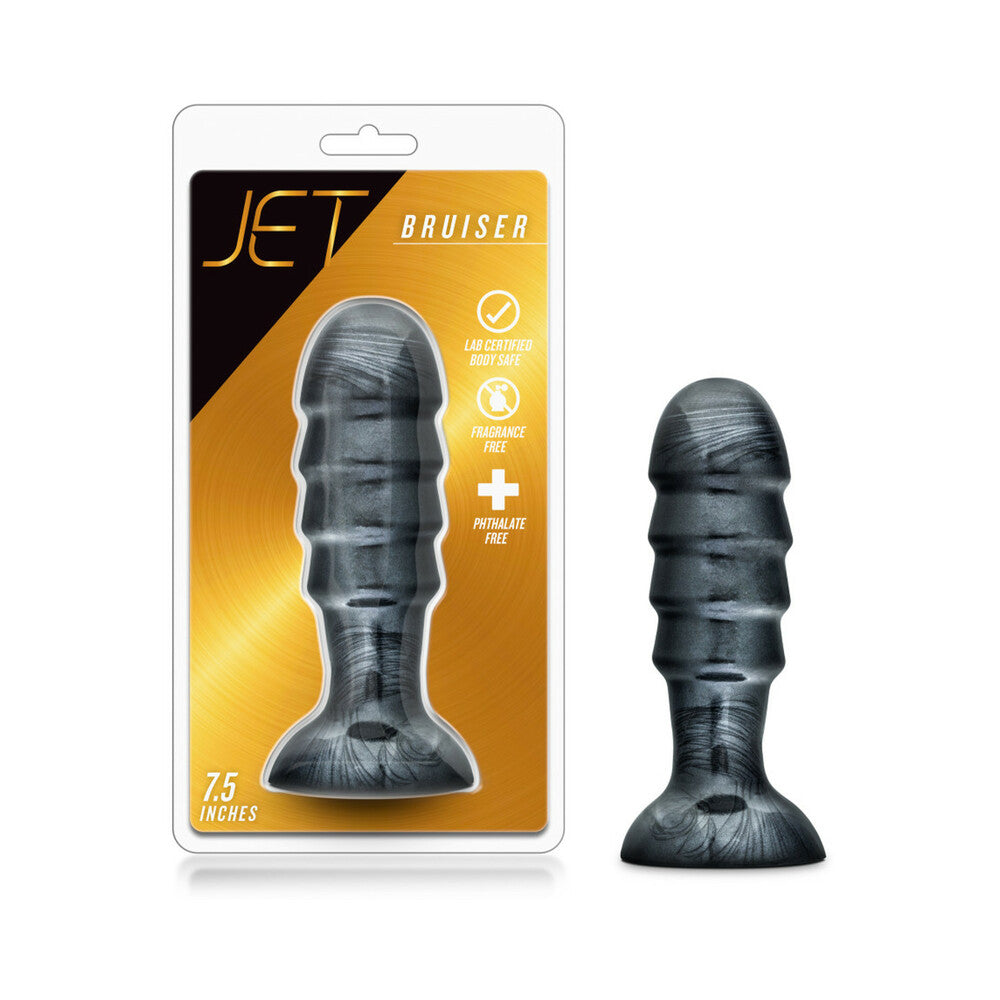 Blush Jet Bruiser 7.5 in. Anal Plug Carbon Metallic Black - Red Garter