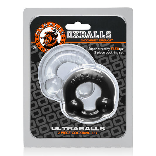 OxBalls Ultraballs, 2-Pack Cockring, Black & Clear - Red Garter